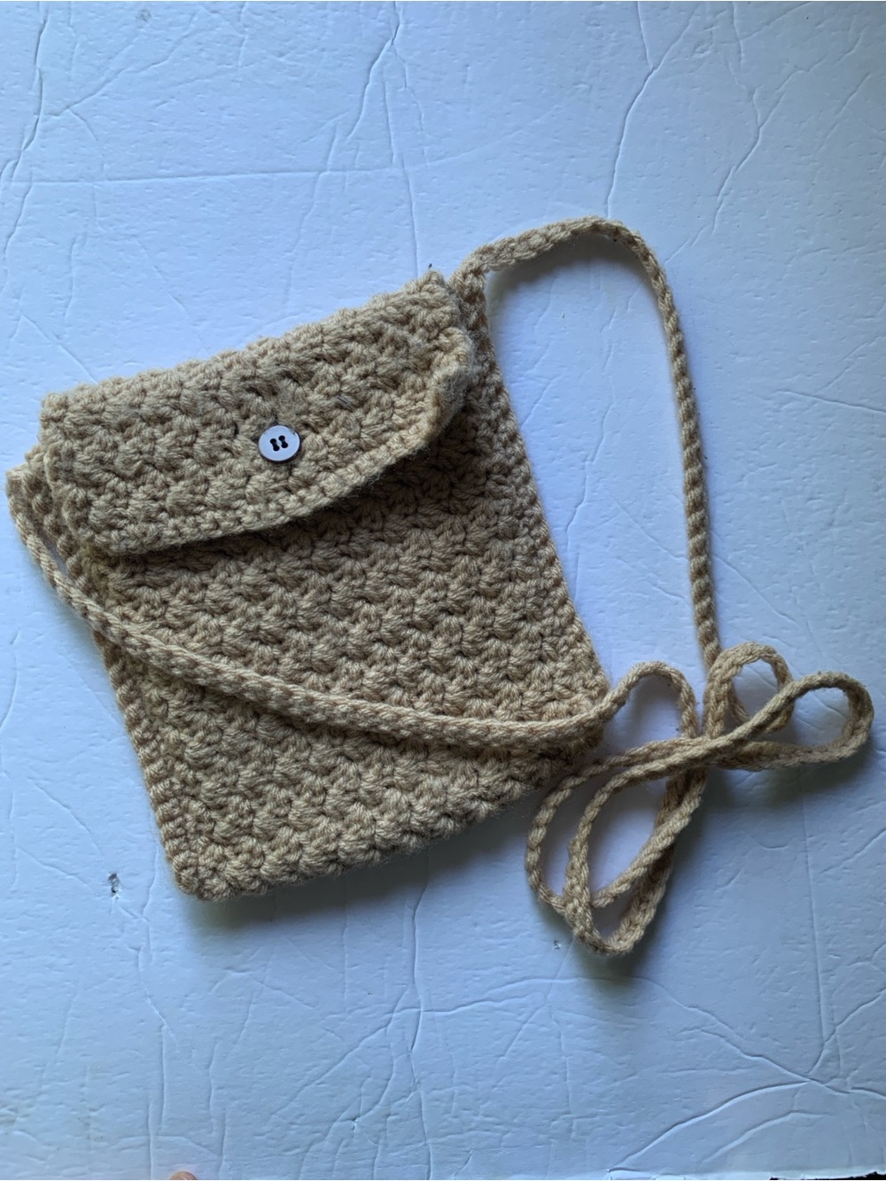 Handmade Crochet Crossbody Bag in Tan